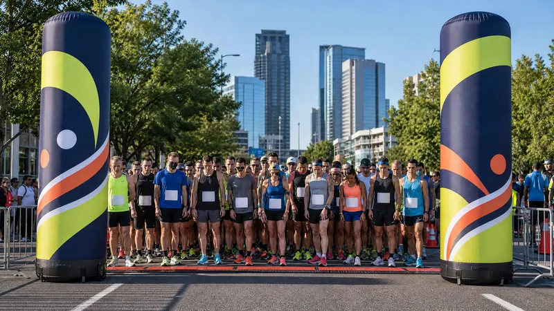 Inflatable columns on each side of a race start line